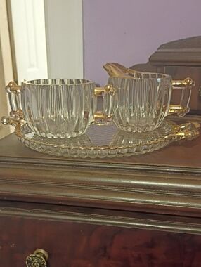 Vintage Jeanette Glass Tray With Sugar And Creamer